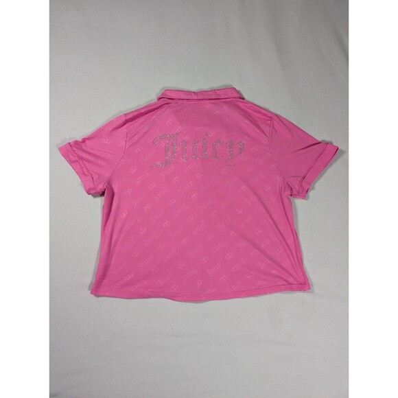 Juicy Couture Sleepwear Size XL Pajama Button Front Shirt Pink Top AOP Crown - Picture 3 of 7